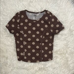 PACSUN Brown Daisy Print Short Sleeve Top